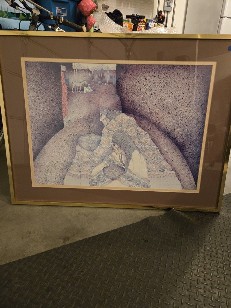 Southwest Art "Untitled Man and Woman with Pottery" 1983 by Amado Maurilio Peña Jr.