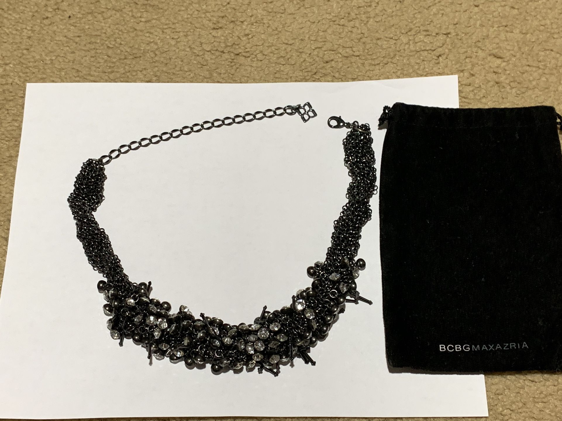 BCBG Black Metal Rhinestone Choker Necklace