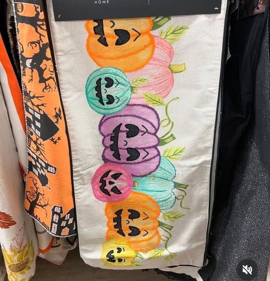 Max Studio Colorful Pastel Pumpkin Table Runner Halloween Decor