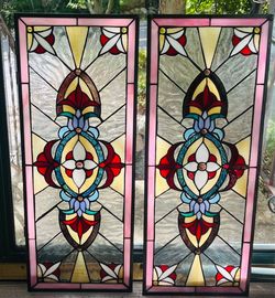 Pair of Stained Glass Window Panels