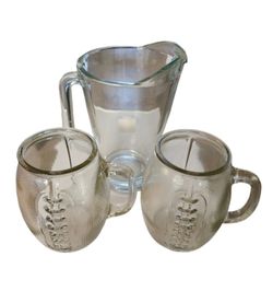 Glass Football Mugs And Glass Pitcher 