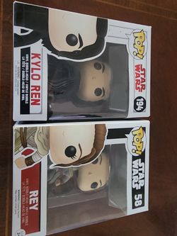 Awesome Funko Pop Star Wars bobble-head figures. Has Kylo Ren, Rey,