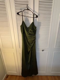 Olive Green Satin Maxi Formal Dress