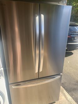 LG stainless steel front door, refrigerator, water, and icemaker