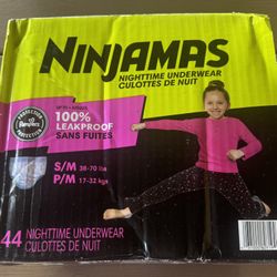 New Ninjamas Girls Bedwetting Nighttime Underwear, Size S/M (38-70 lbs), 44 Count