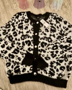 Express Leopard Print Fuzzy Cardigan Size L