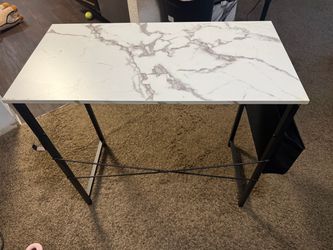 Marble-Top Desk with Black Metal Frame