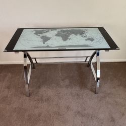 Glass Top World Map Desk