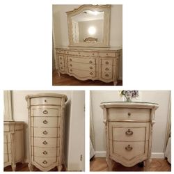 3 piece Italian bedroom furniture includes dresser chest and nightstand