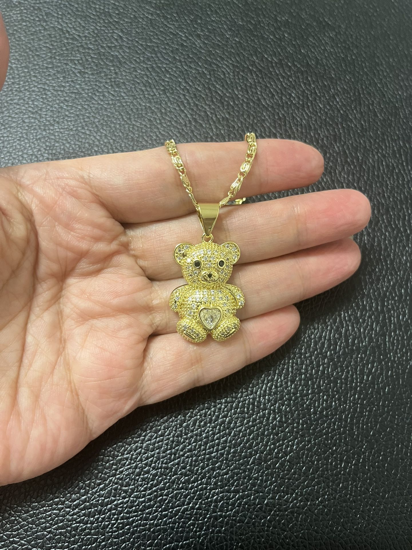 Gold Plated Teddy Bear 🧸 Pendant With Chain.