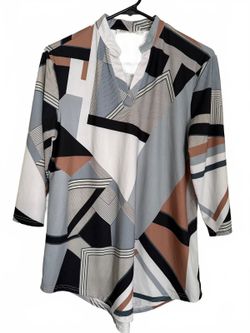 BaiShengGT Women's Blouse Size Large Geometric High Low Retro Indie Silky