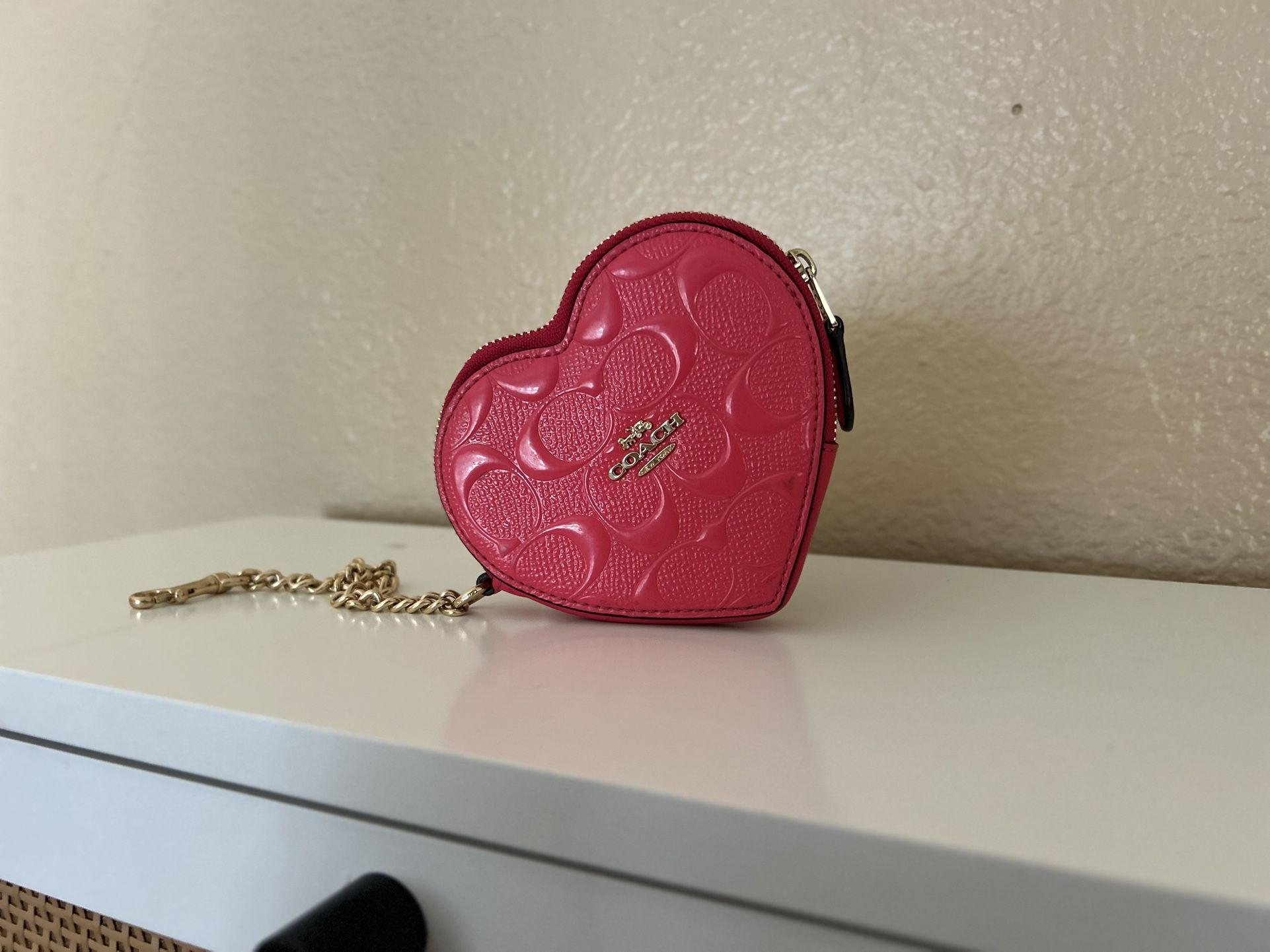 heart shaped coach coin purse with chain