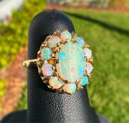 Jewelry Antique 14k solid yellow gold oval round opal 3.00CTW ring sz 5.50