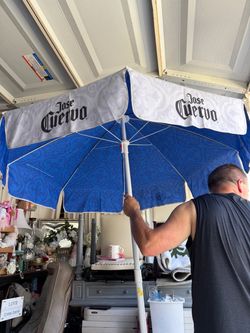 Jose Cuervo Patio Umbrella Blue and White