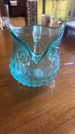 Teal Glass Owl pitcher, liquid holder. Used condition.