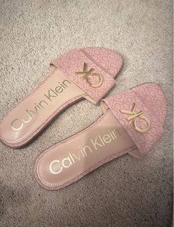 Calvin Klein Pink Monogram Slide Sandals
