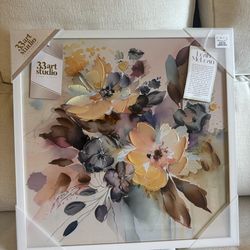 Textured Framed Floral Wall Art – 3D Raised Paint – Leah McLean – Brand New