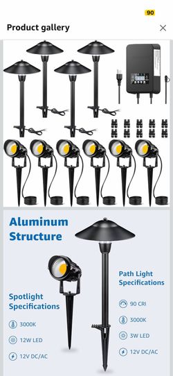 SUNVIE LED Landscape Lighting Kit Low Voltage Landscape Lights with Transformer Low Voltage Pathway Lights Aluminum Landscape Spotlights Path Lights w