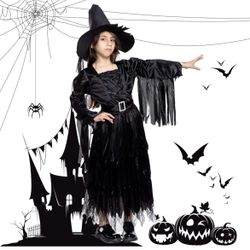 Halloween Witch Costumes for Girls Classic Wicked Witch Costume Deluxe Set Gothic Sorceress Girl Black Witch