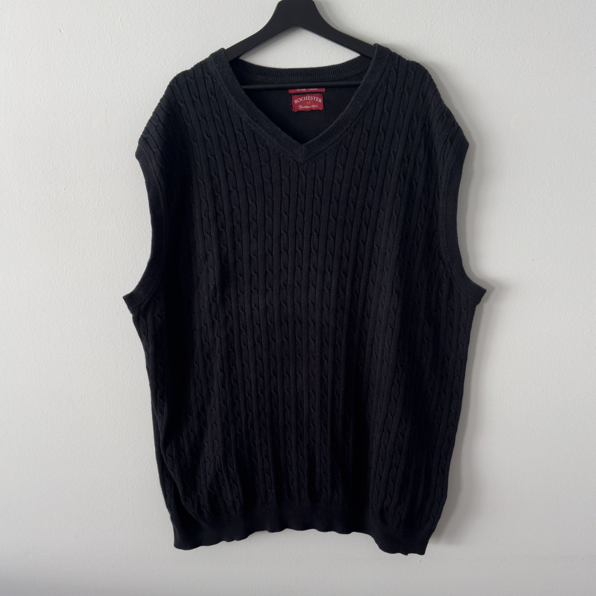 Rochester Black Knit Sweater Vest No Size Tag 100% Cotton