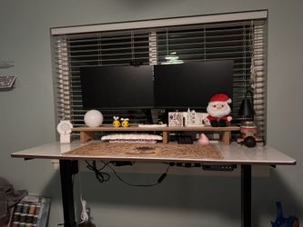 Adjustable Desk w/Monitor Riser & Dual Arm Monitor Mount