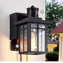 Porch Lights with GFCI Outlet,Dusk to Dawn Motion Sensor Outdoor Lights,3 Lighting Modes Black Front Door Lights,Waterproof Outside Wall sconces for H