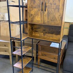 Over The Toilet Storage Cabinet with Doors - 7 Tier Bathroom Organizer with Adjustable Shelf, Freestanding Space Saver Rack Above Toilet Stand for Bat