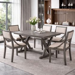 Set Of 4 - Gray Wooden Upholstered Dining Chairs [NEW] **Assembly Req** Chairs ONLY / Table NOT Included.