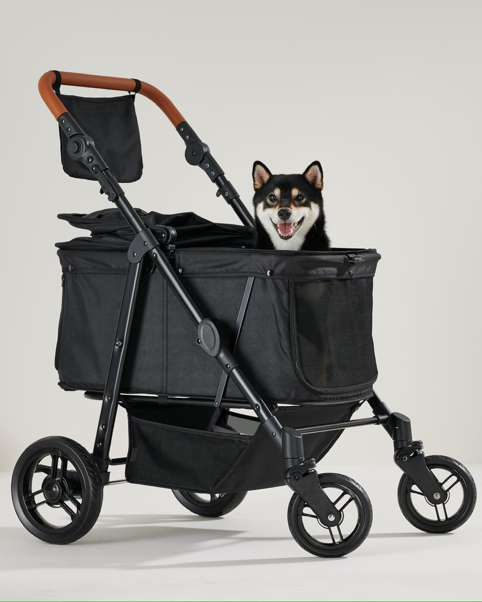 Zoosky Medium Folding Pet Stroller, Up To 66lbs Dog Folding Stroller, Adjustable Handle, 180? Convertible Canopy, 4 Wheels Dog/Cat Puppy Stroller For 
