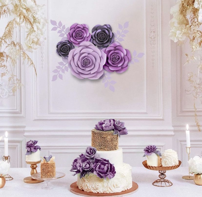 10 Piece Shades Of Purple 3D Paper Flowers Wedding Party Home Decor ~ New 