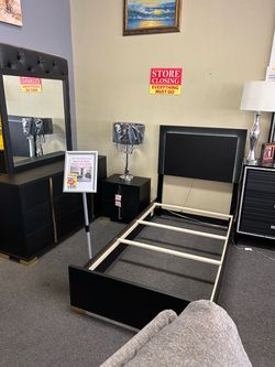 Twin 4pcs bedroom set bed frame dresser mirror nightstand