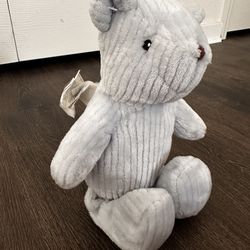 PETIT MONDE BLUE PLUSH BEAR RIBBED CHENILLE 12" STUFFED ANIMAL