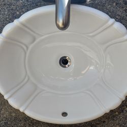 White Porcelain Bathroom Sink - Dual Mount