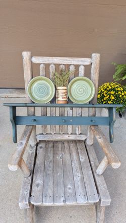 Vintage Rustic Cottagecore Rustic Wall Shelf With Plate-Dish Rail & Three Pegs
