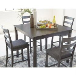 5-Piece Counter Height Dining Set - Gray Wood Table with 4 Upholstered Bar Stools，$180