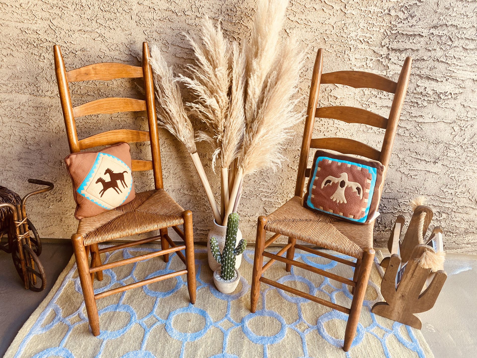 Two Vintage Wicker And Wooden Chairs