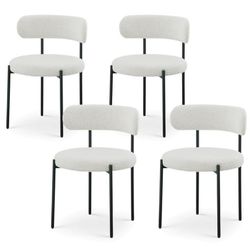 Cream Boucle Fabric Dining Chair (Set of 4)