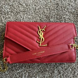 Yves Saint Laurent Wallet On Chain Red Gold