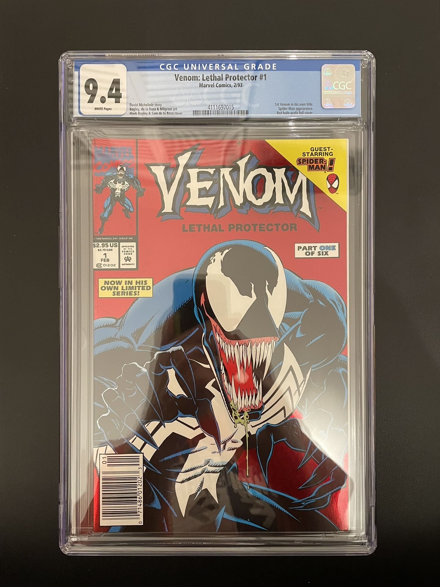 Venom Lethal Protector #1 (red foil) - CGC NM 9.4! - RARE newsstand copy!