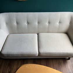 Mid-Century Style Cream Fabric Sofa – Clean & Comfortable