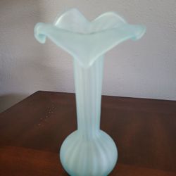 Ruffled Satin Blue Hand Blown Vase