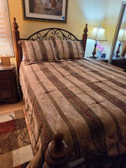 Queen size bed frame and pillow top mattress