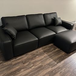BRAND NEW! Columbia Black Leather Sectional 