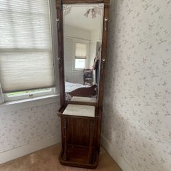 Wooden Hall Tree with Mirror