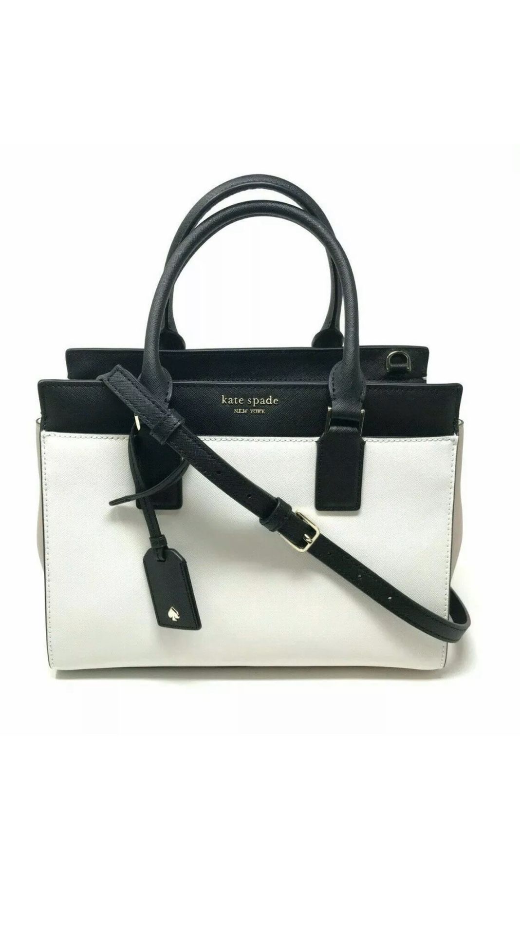 Kate Spade Cameron Medium Satchel Crossbody Beige Black Handbag WKRU6357 $399