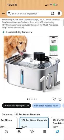 New Smart Dog Water Bowl Dispenser Large, 10L/ 2.64Gal Cordless Dog Water Fountain Stainless Steel with APP Monitoring, 4000mah Automatic Cat Water Fo