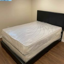 Nuevo marco de cama con colchón, tamaño matrimonial y queen