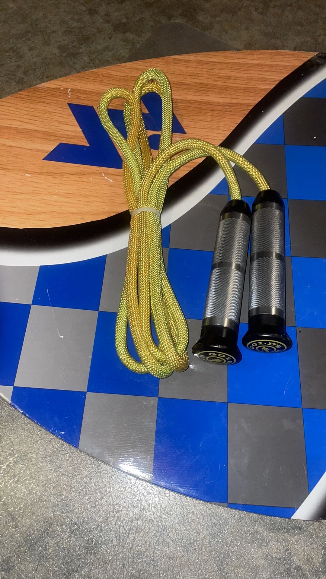 Gold's Gym Yellow Jump Rope with weighted metal handle
