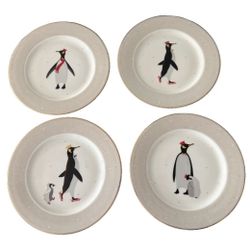 Set of 4 Sara Miller London For Portmeirion Penguin Dessert Plates 8”, New