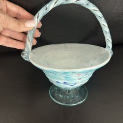 Hand-blown Encased Art Glass Multicolor 8" basket/handle.